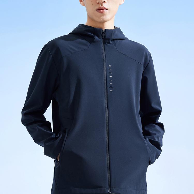 Anta Solid Color Zip Hooded Long Sleeve Jacket Men Jackets Black 152337608-2