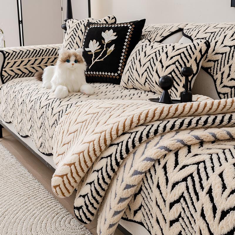 New Leather Sofa Cushion Autumn And Winter Plush Non-Slip Seat Cushion Light Luxury High-End Sofa Cover Cloth Towel