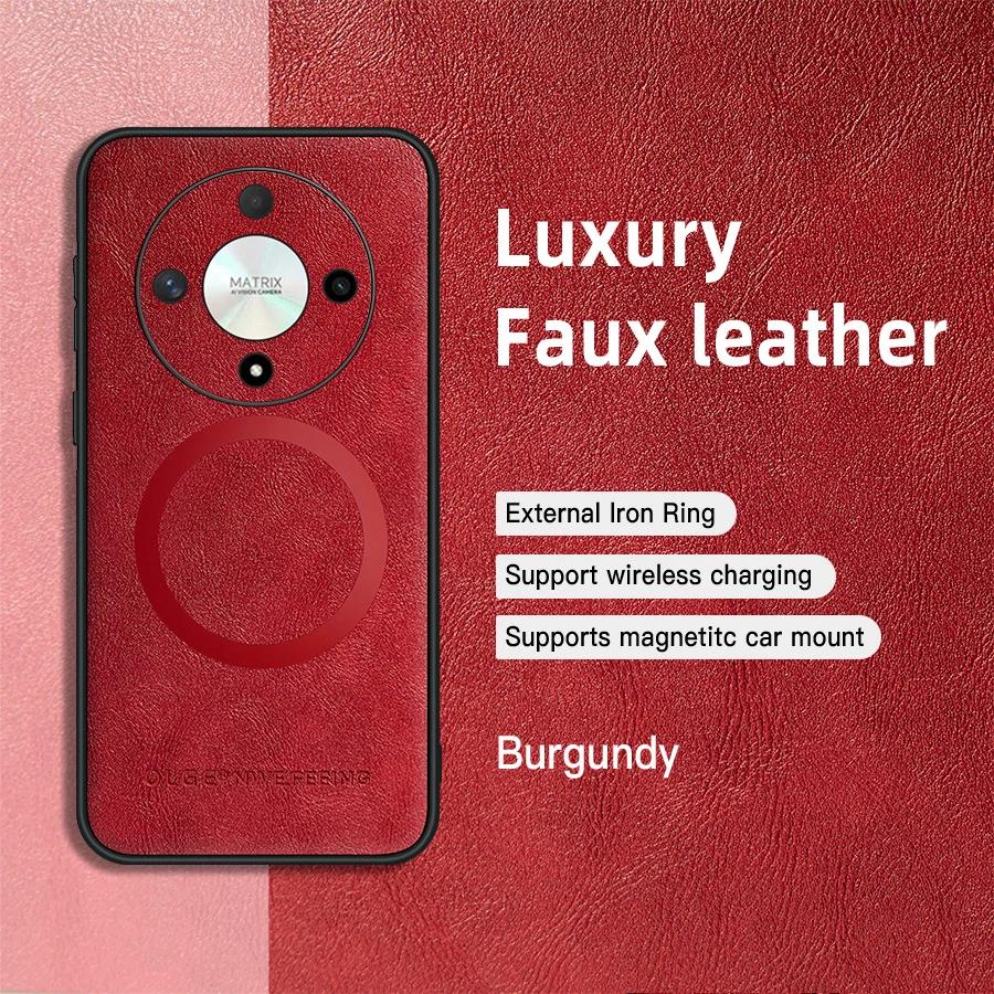 For Honor X9B X8B PU Leather Magnetic Ring Soft Edge Anti-Drop Anti-Fingerprint Phone Case