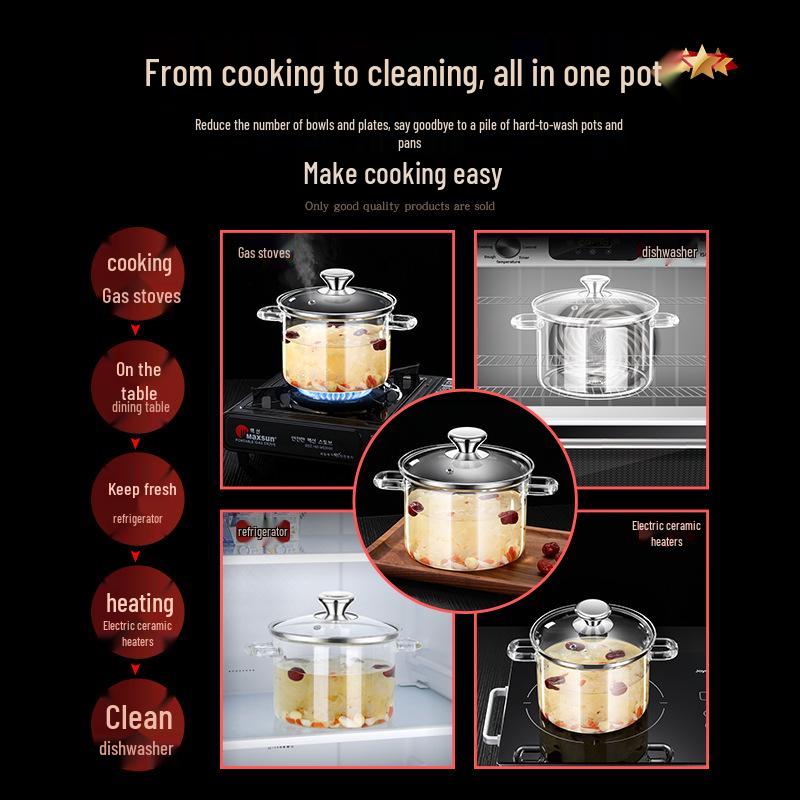 Jidu High-Temperature Resistant Borosilicate Glass Soup and Stew Pot for Gas Flame Cooking