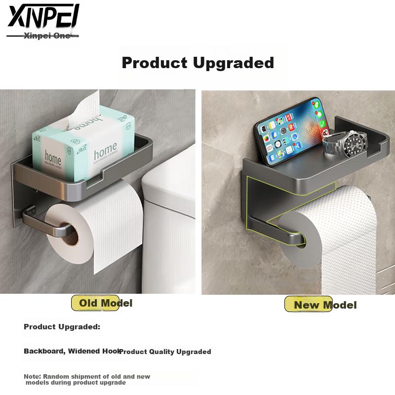 Xinpei Bathroom Tissue Box, Space Aluminum No-Drilling Tissue Dispenser, Toilet Paper Holder, Bathroom Storage Rack