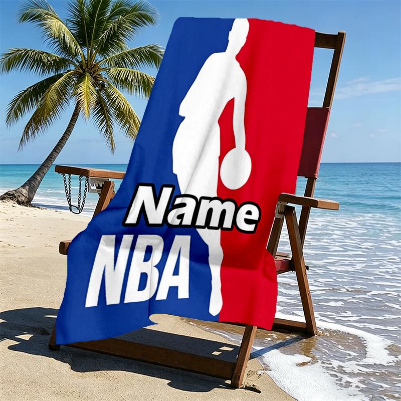 Custom Name Personalized NBA Print Beach Towel, for Trip Camping Beach Party Home Decor, Birthday Gift for Family & Friends