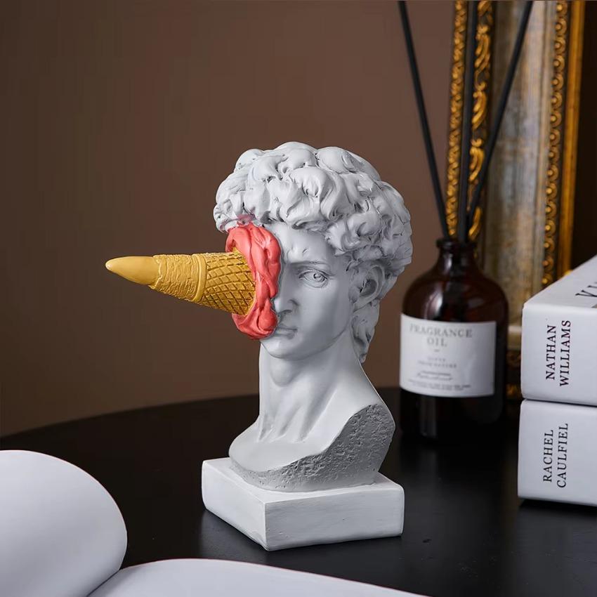Sculpture Office Bookshelf Desktop Art Decoration David Statue Modern Nordic Figure Ornament Ice Cream David Figurine Home Decor