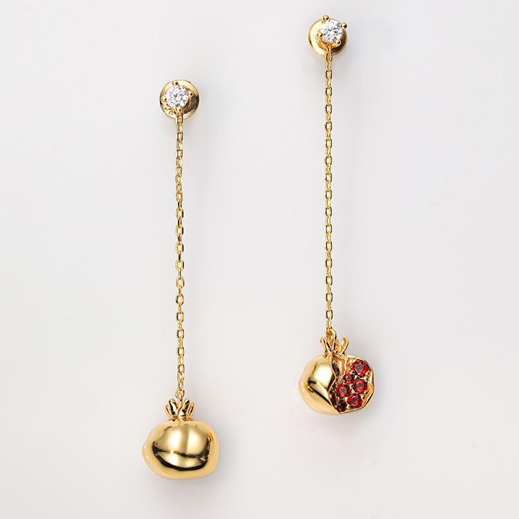 

Серьги-подвески из стерлингового серебра S925 с золотом, гранатом и бриллиантами - Роскошные женские пусеты 925 Silver