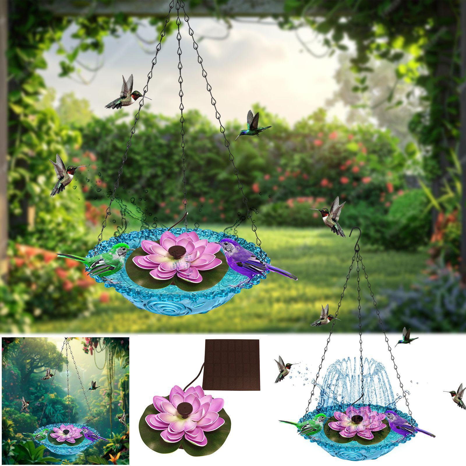 

Hanging Bird Bath with Lotus Flower Design Glass Bowl and Metal Chain for Outdoor Garden Decoration Water Feeder for Birds One Size