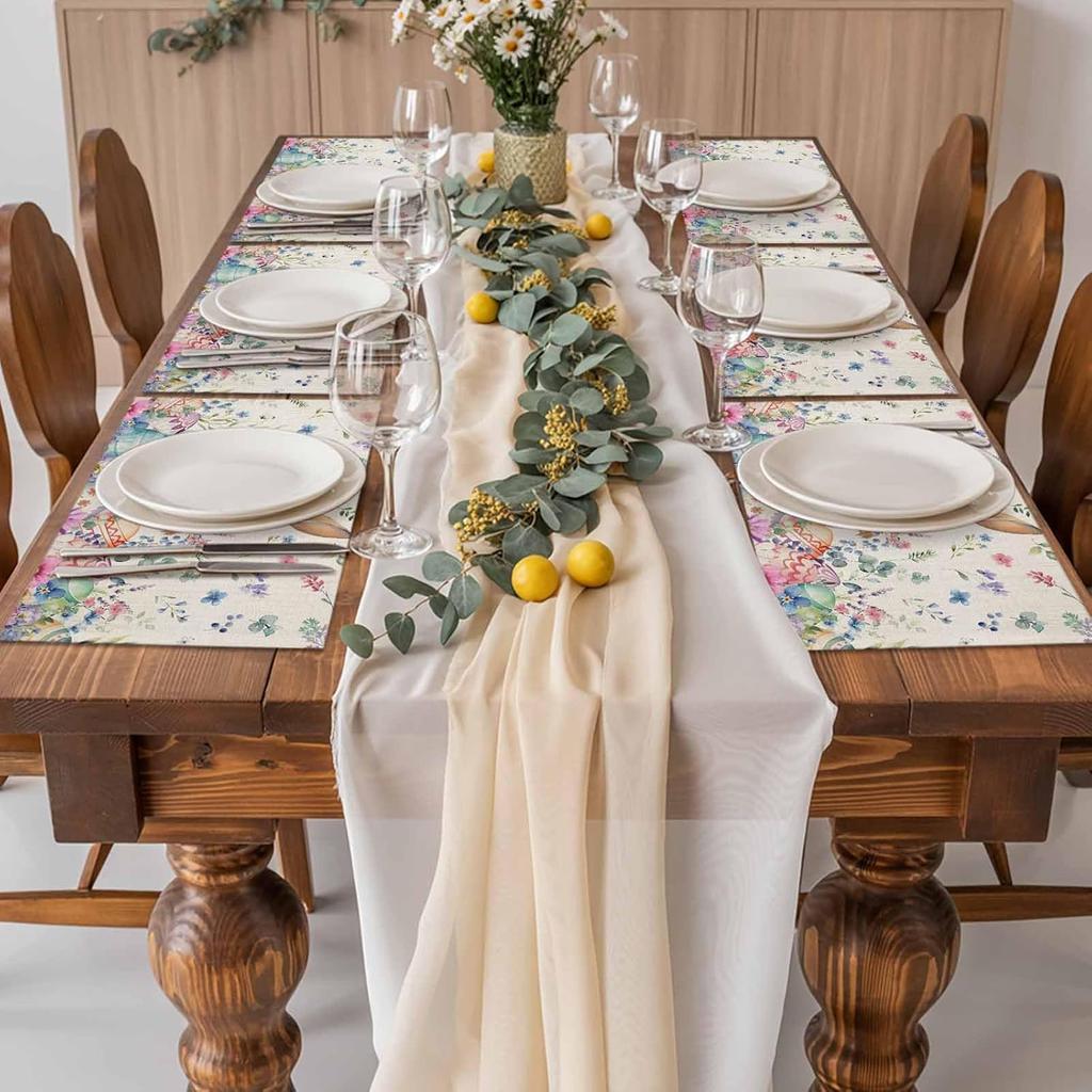 Easter Bunny Egg Floral Placemats Holiday Party Decor Spring Flowers Leaf Plants Dining Table Mats Place Mats Easter Decorations