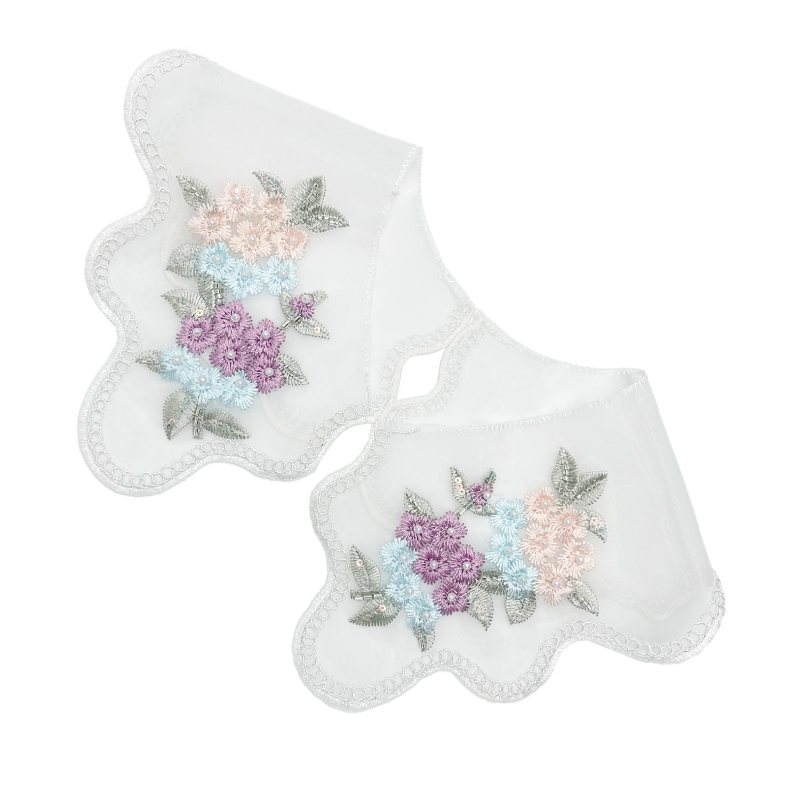 

Elegant Lace Shawl False Collar Embroidery Colorful Flower Removable Wide Lapel Capelet for Women Fashion Top Accessory B