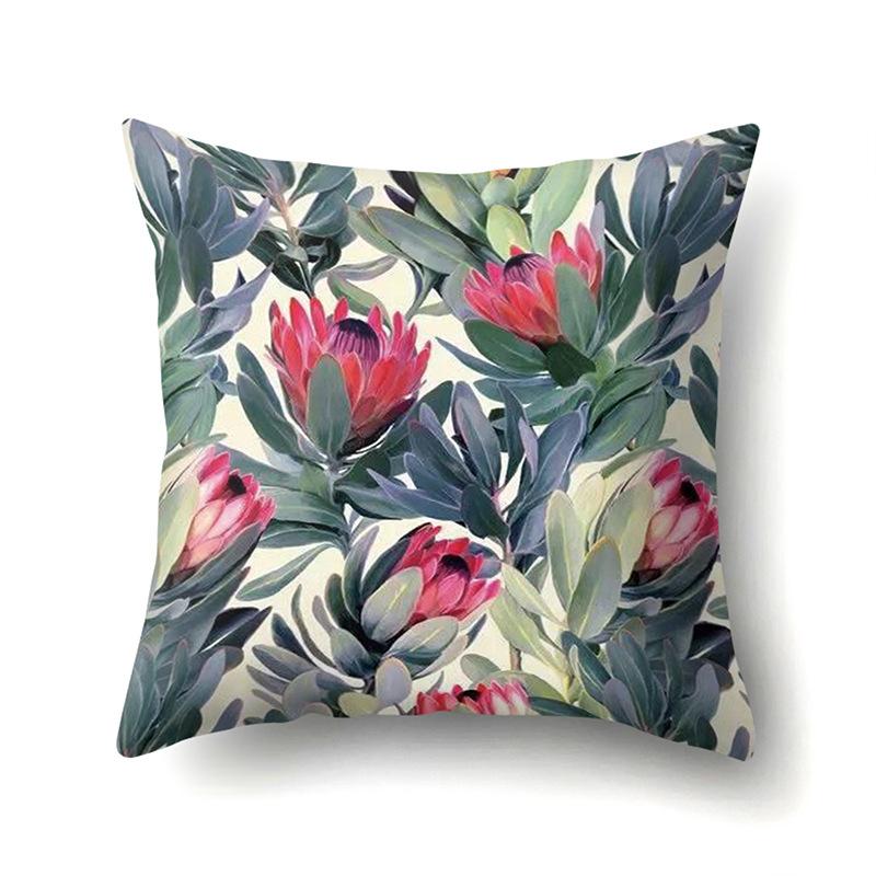 Polyester Pillowcase Nordic Ins Style Plant Flower Print Peach Leather Velvet Pillowcase Car Waist Cushion Cover