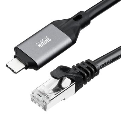 Sanwa Direct LAN Conversion Cable 3m Category 6 1Gbps MAC Address Ethernet Cable Gigabit RJ45 USB-C Pass-Through Type-C 500-LAN6KC03