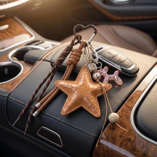 Keychain Pendant Matte-Glossy Finish Imitation Leather Five-Pointed Star Key Chain