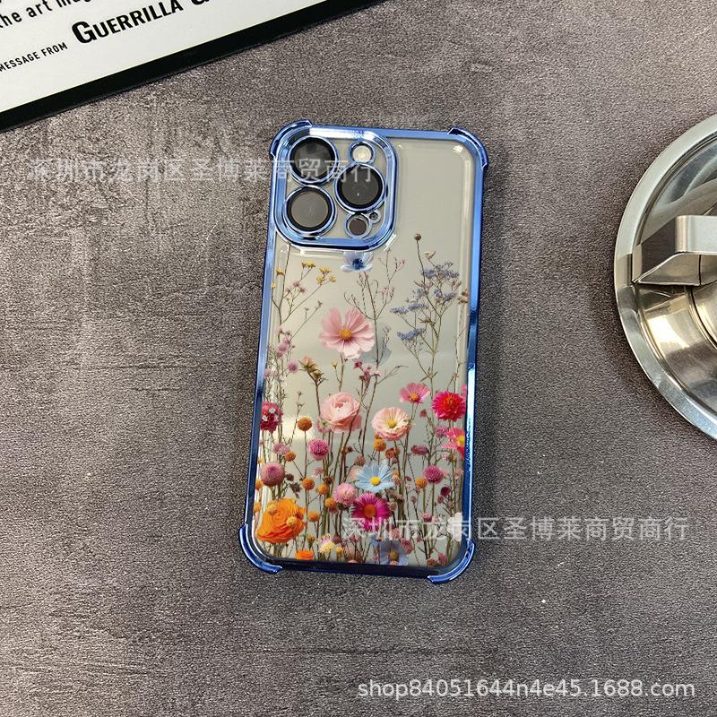 Full Screen Flower Suitable for iPhone17 Mobile Phone Case Four Corners Anti-drop Airbag 16promax Lens Film 15 Protective Case