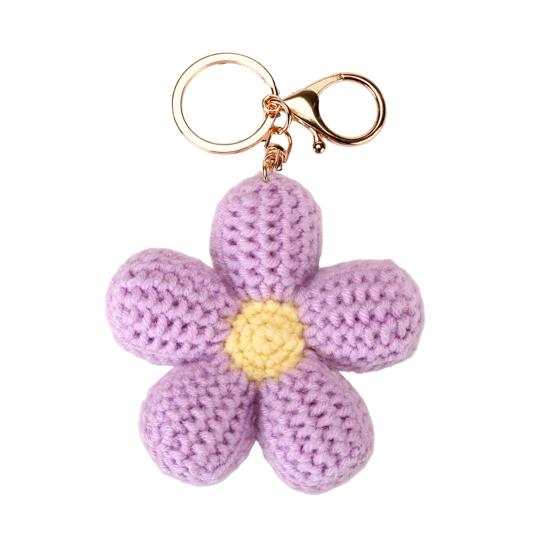 Knitted Keychain Handmade Crochet Flower Keychain Pink Bohemian Bag Charm Car Keys Backpack Accessories