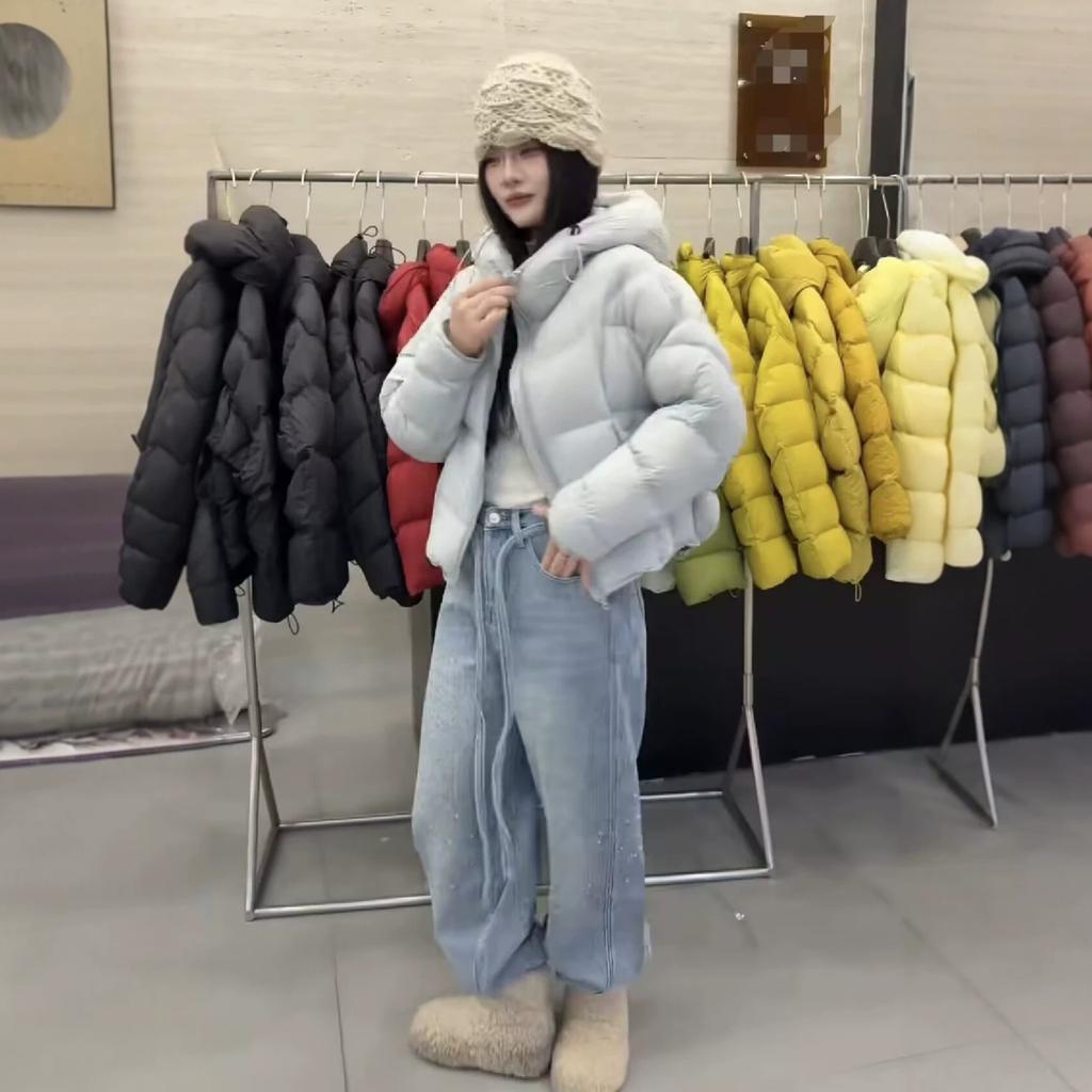 Shell fluffy hooded short down jacket women's winter new ribs hooded loose versatile temperament coat