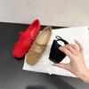 Height increase 5CM bow word with square head ballet single shoes women's 2025 new evening wind suede Mary Jane shoes