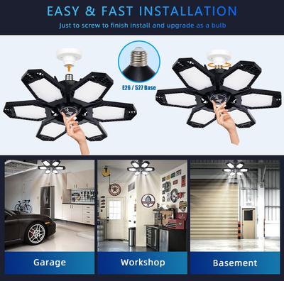 E27 Ceiling Lighting Induction Light for Garage Warehouse Workshop Use 6 Adjustable Panel LED Bulbs for Night Lights