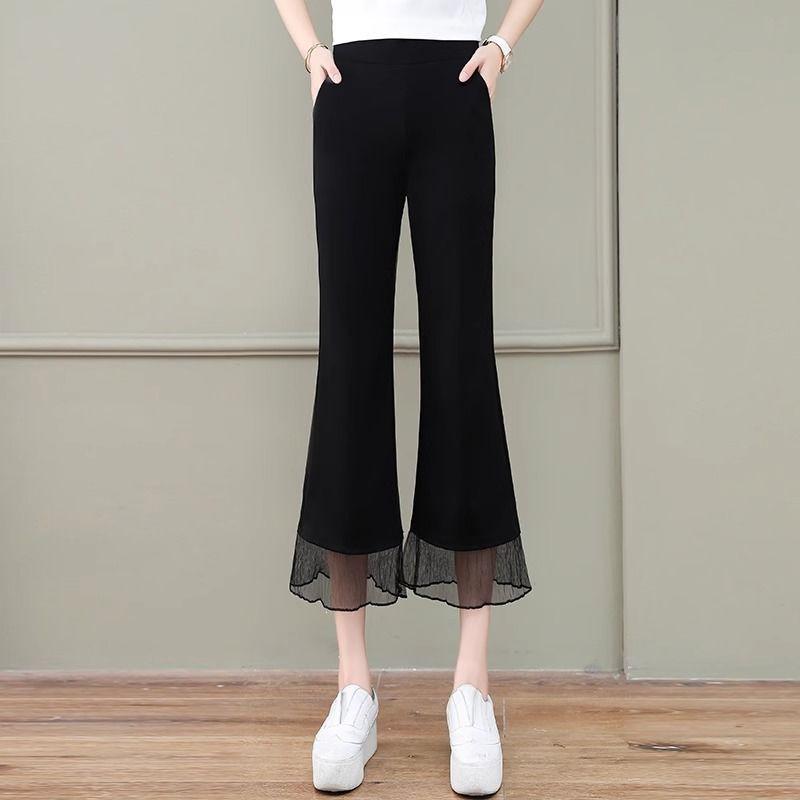 Women's Plus Size Ice Silk Micro-Flare Pants – Summer Loose Fit Seven-Eighths Straight Leg Sporty Wide-Leg Style
