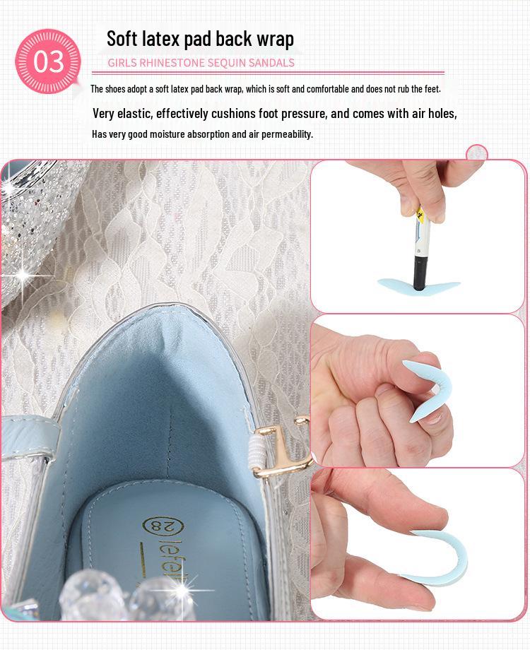 Παιδικά Γαλάζια Κρυστάλλινα Τακούνια Πριγκίπισσας - Φθινοπωρινά/Ανοιξιάτικα Αντιολισθητικά Μοντέρνα Παπούτσια με Λουλούδι για Παιδιά