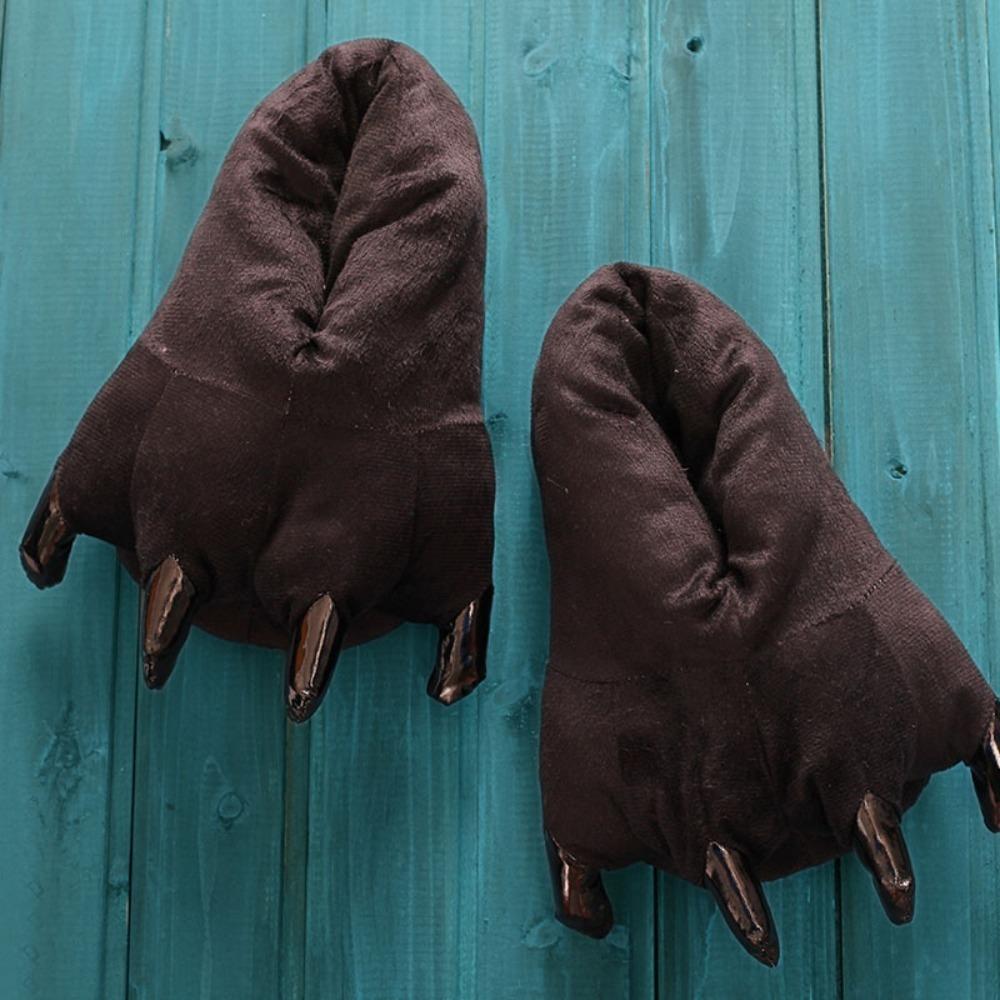 

Динозавр Утепленные Теплые Тапочки Забавные Домашние Тапочки для Пола Модные Когти Косплей Обувь Детские L чёрный