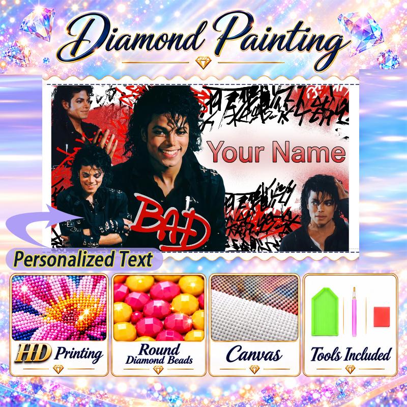 Michael Jackson 5D DIY Diamond Painting Custom Name Text, Full Drill Rhinestone Mosaic Art Home Gift