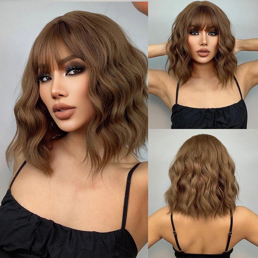 Pink Curly Synthetic Wigs for Black Women Short Kinky Curly Wig with Bangs Heat Resistant Hair Wig Halloween Cosplay Party Wigs