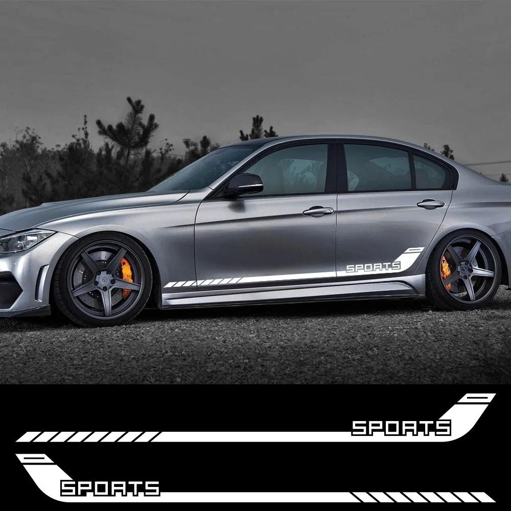 2PCS 200*20cm Sports Racing Stripe Pattern Car Stickers Car Body Side Skirt Decals Waterproof Auto Body Decoration Accessories
