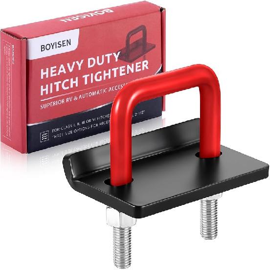 BOYISEN Anti Rattle Hitch Tightener - No Rattle Noise Hitch Stabilizer For 1.25 Trailer Hitch, Reduces Movement, Black 2” red