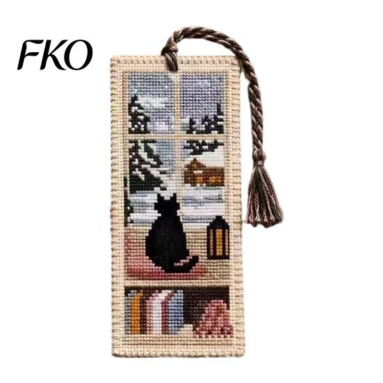 Delicate Stitching Bookmark DIY Stitch Kit for Adults Beginners, Seasonal Cat Retro Handmade Embroidery Kit, Gifts Lovers, Readers Craftsmanship