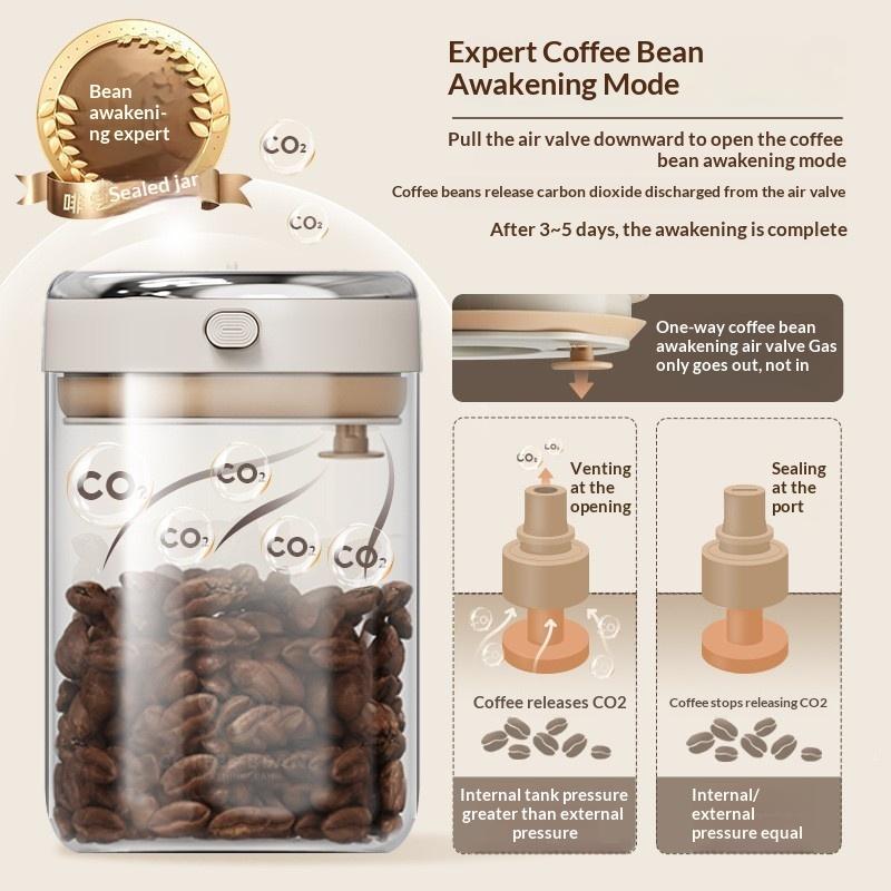 Vacuum Food Grade Coffee Bean Sealed Jar With Date Tracker And Waking Bean Valve Storage Containers For Grain, Snack, Sugar, Tea