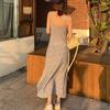 Fresh Mori style floral suspender slim dress women's summer sexy and thin one-word collar A-word medium and long skirt