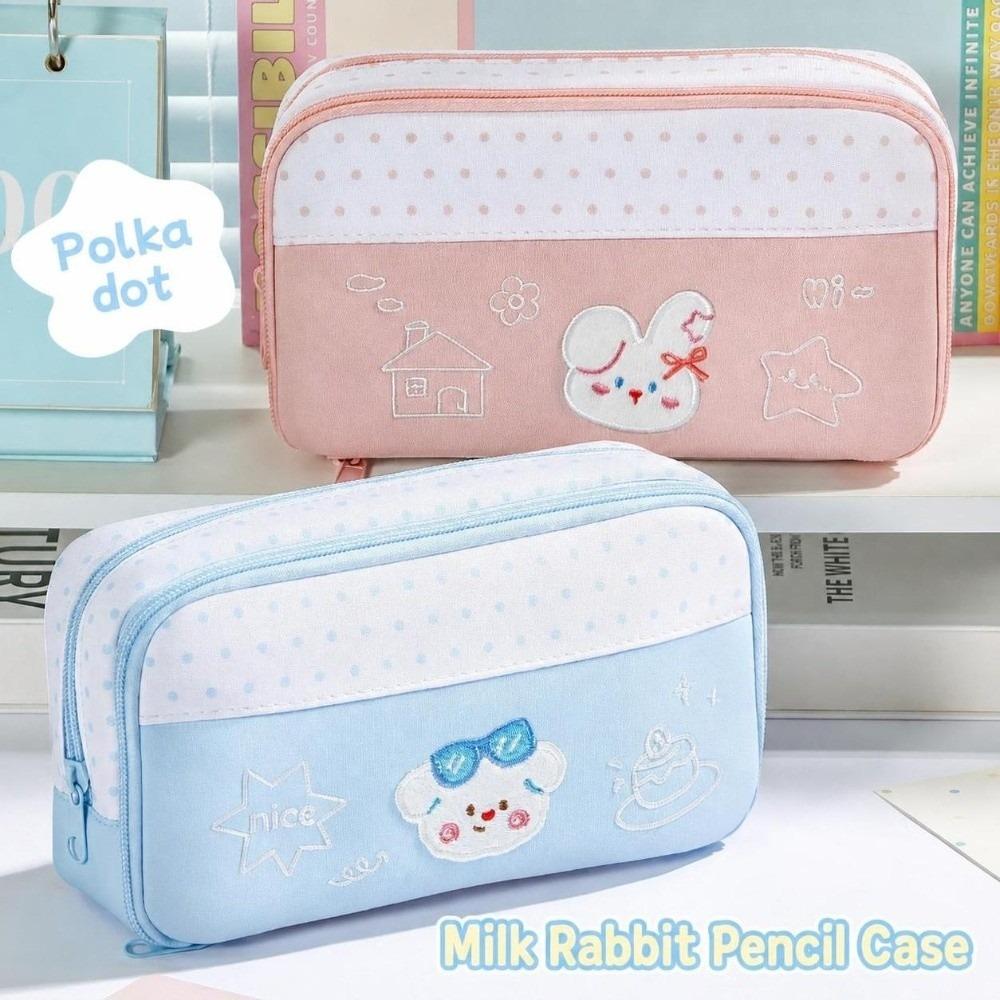 Large Capacity Pencil Case Polka Dot Print Pencil Pouch Multifunctional Stationery Pouch Students