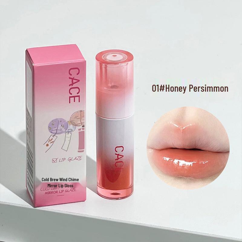 CACE Moisturizing Pink Plump Lips Lip Gloss: Cold Brew Wind Chime Mirror Finish, Watery Light, Non-Sticky.