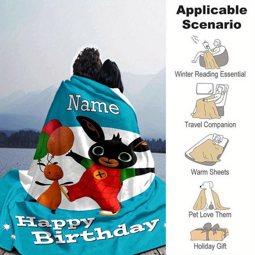 Bing Bunny And Lamb Balloons Happy Birthday Flannel Blanket With Customizable Name Soft And Comfortable Shawl Blanket For All Seasons Suitable For