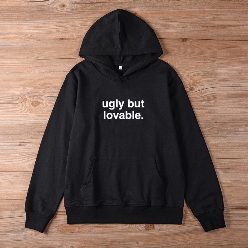 Ošklivé, ALE LOVABLE Mikiny s kapucí Ženy Mikiny s kapucí Legrační pulovry Quote Estetická móda Unisex Bavlněné topy Ležérní Mikiny s kapucí