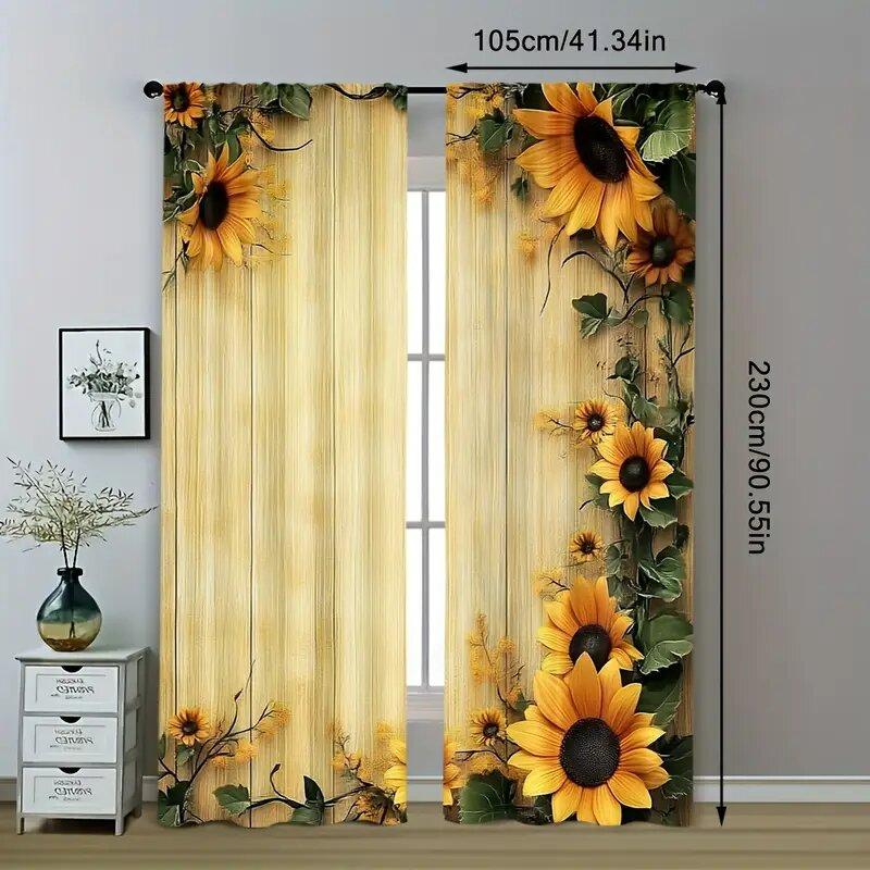 Retro Bright Sunflower - Pole Bag Curtains, Bedroom And Kitchen Decoration, Home Decoration, Living Room Decoration