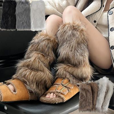 Scaldamuscoli Fluffy in Ecopelliccia Y2K: Calzini a Rucher e Copristivali Retro per Autunno/Inverno