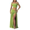 2025 Stylish European & American Women's One-Shoulder Crop Top and Slim-Fit Side Split Skirt Set