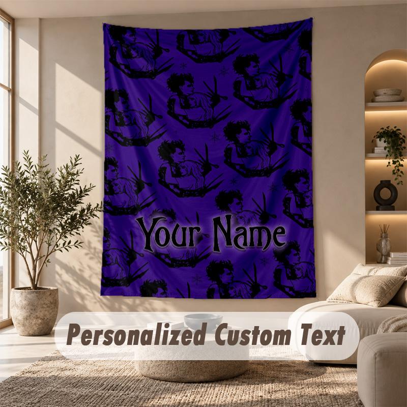 Tapestry Custom Name Text, Wall Hanging Tapestry Home Room DecorEdward Scissorhands