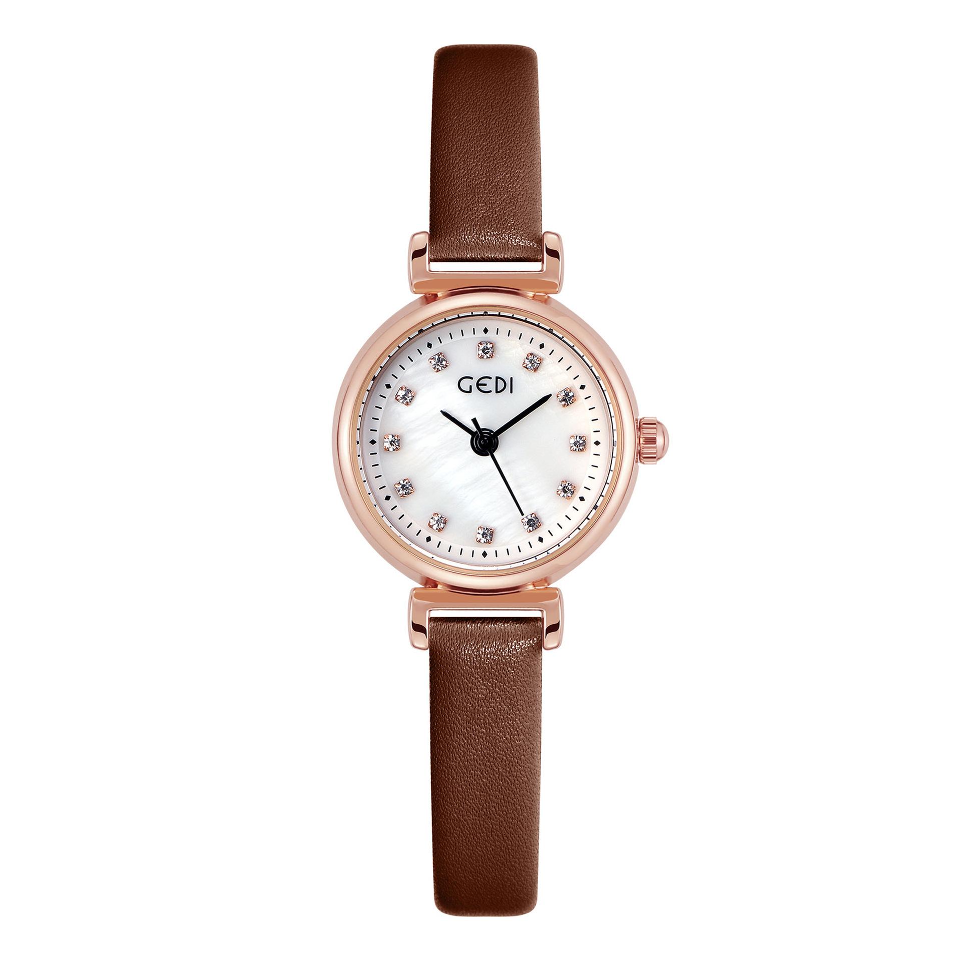 

Light Luxury Small Plate With Diamonds, Fashionable And Exquisite Student Exam Explosive Belt Quartz Watch темно-коричневого кольору
