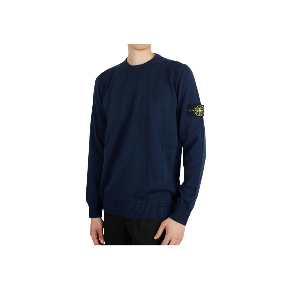 STONE ISLAND Ss21 Micro Logo Crew Neck Long Sleeve Solid Sweater Men Sweater Navy-Blue 7415504B2-V0028