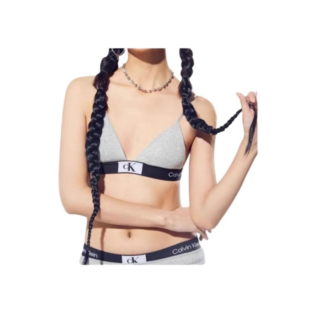 Calvin Klein 1996 Letter Jacquard Comfortable Triangle Bra Mid-Rise Underwear Set Women Underwear Gray QF7217-050+QF7222-050
