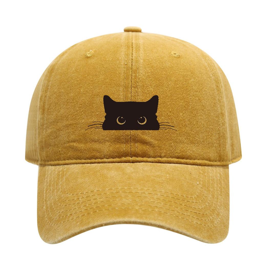 Black cat print vintage baseball cap for men and women, fashionable and casual versatile hat for shopping and dating