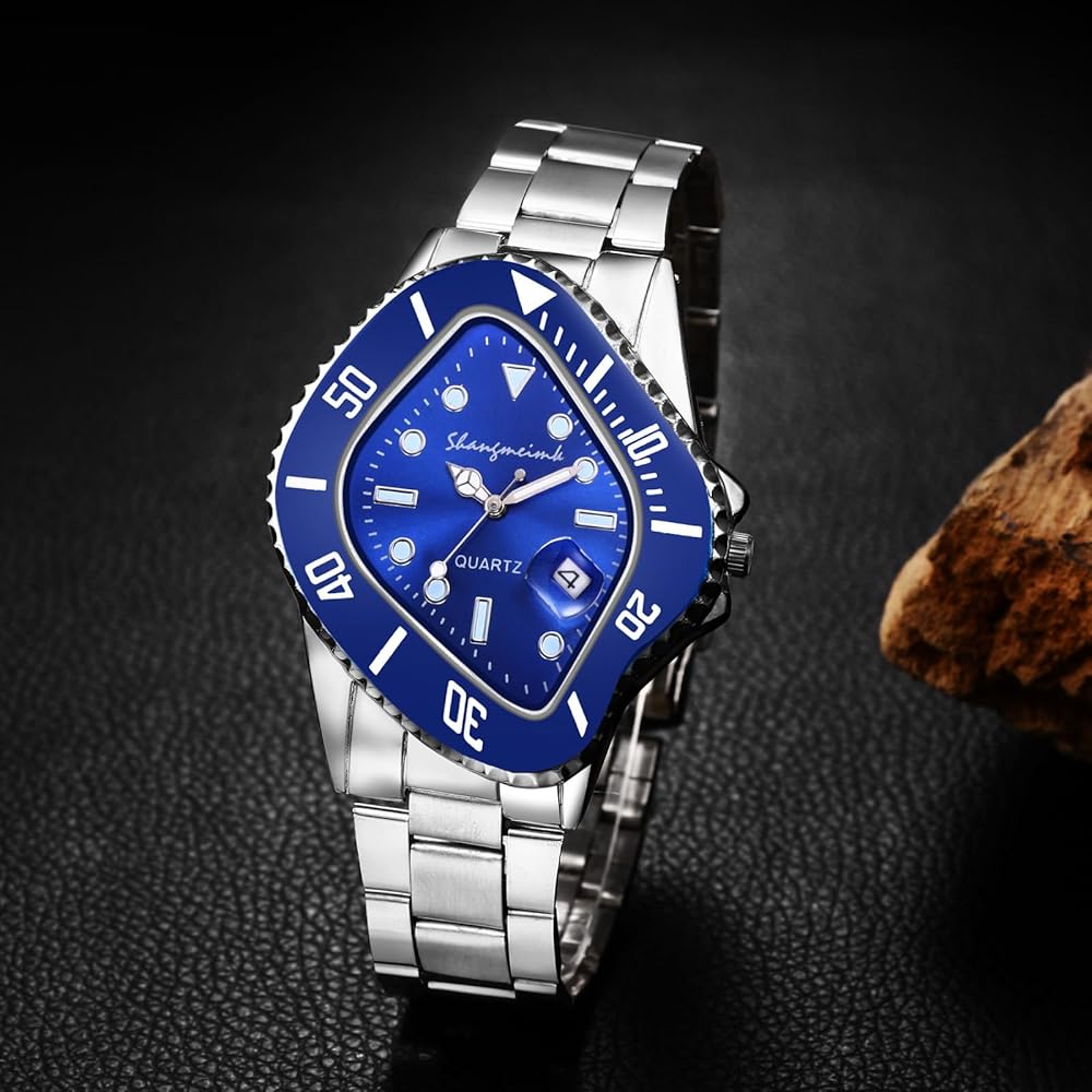 Men's Analog Waterproof Watch Stainless Steel Band Simple Stylish Silver Accessory