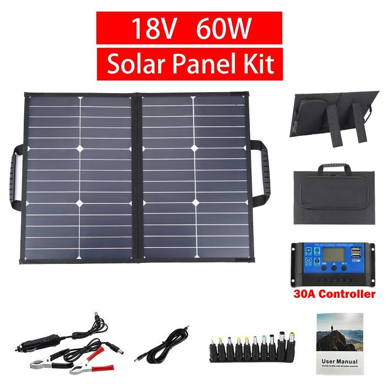 18V 60W Foldable Solar Panel Kit with 12V 24V Controller Solars Panels Double Fast Charge TypeC+DC for House Camping Travel