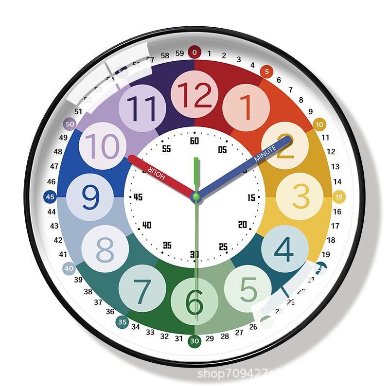 Colorful Digital Plastic Glass Teaching Wall Clock Living Room Bedroom Kitchen Home Decoration Silent Quartz Clock Holiday Gift (No Battery)
