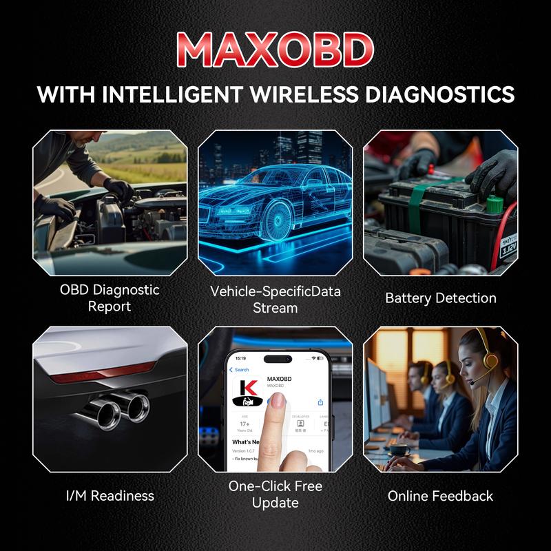 2026 MAXOBD KONNWEI Nástroj pro diagnostiku závad celého systému automobilu OBDII Hloubkové skenování Bluetooth připojení Monitorovací systém OBD2 Skenovací nástroj