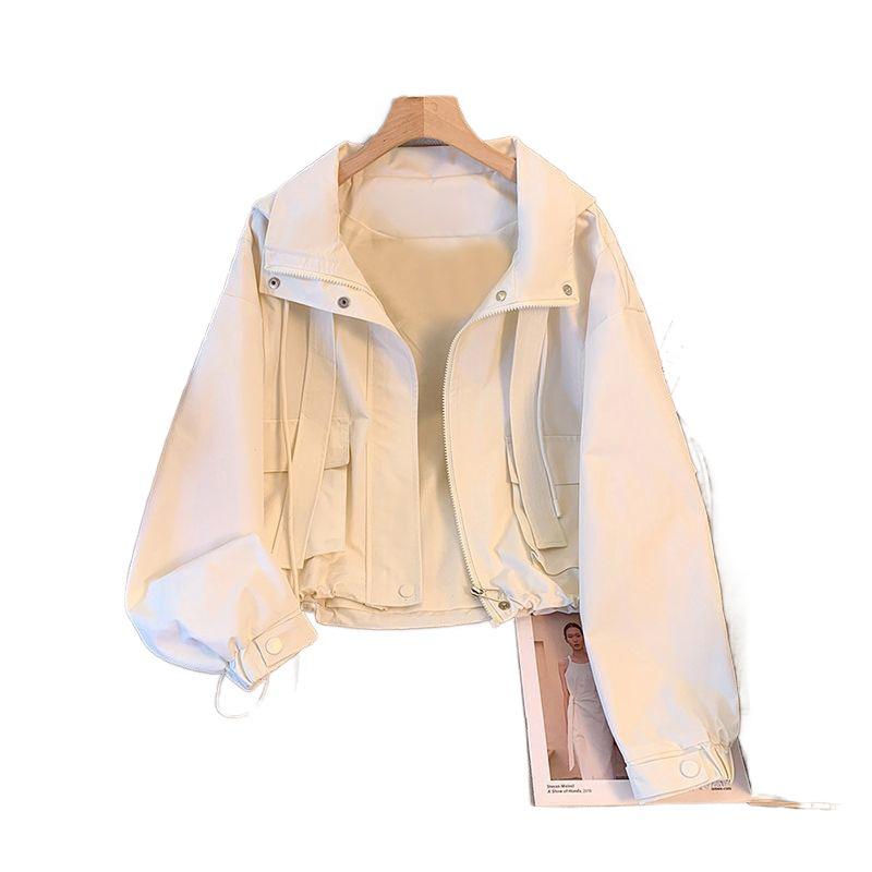 Petite Hooded Windbreaker: Casual Loose-Fit Jacket for Spring/Autumn Women