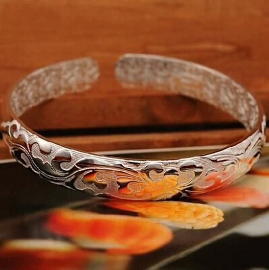 Qiaolanxuan Fashion 925 Sterling Silver Flower Open Bracelet for Women