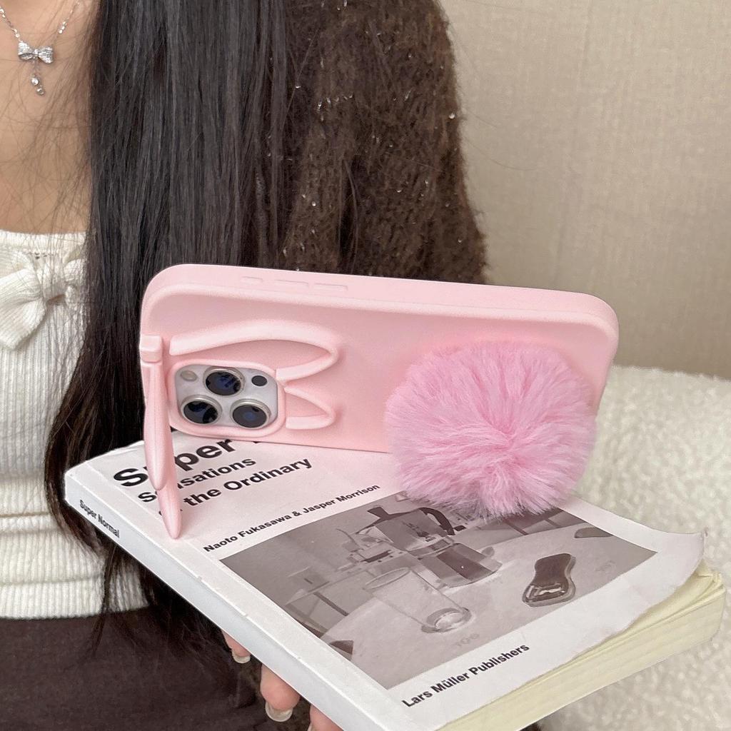 Plush Cartoon Cat Ear Phone Case for iPhone 14/13/12/11/Pro/ProMax - Anti-Fall Protection