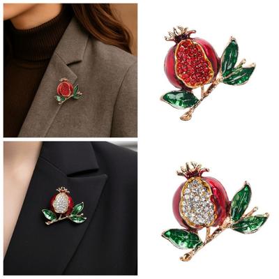 Rhinestone Decoration Enamel Fruit Brooch Pomegranate Brooches Jewelry Fruit Lapel Pin Wedding