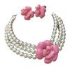 Medieval Premium Pink Camellia Multi-Layer Neck Chain Necklace Drip Oil Enamel Color Flower Stud Earrings Set